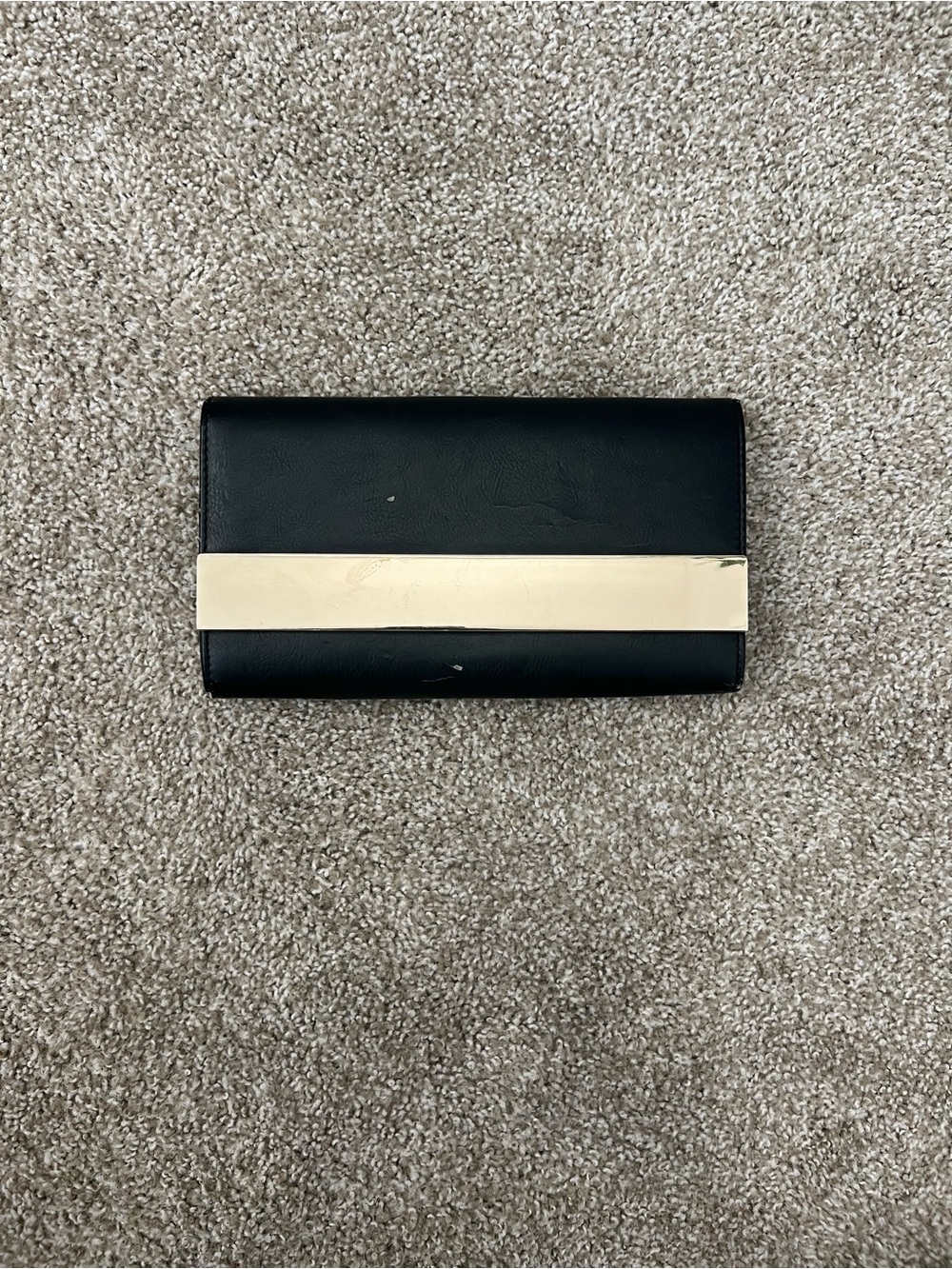 ALDO Black Gold Bar Foldover Clutch Bag